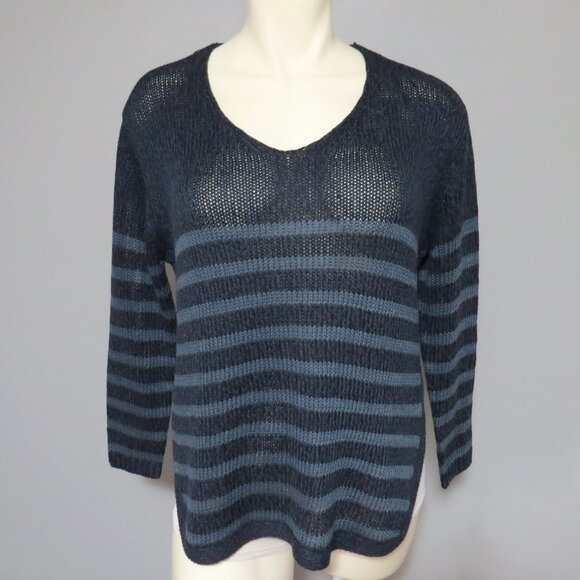 Downing Studio Navy & Gray Striped Open-Knit Sweater Women's Size 2x - Picture 2 of 7